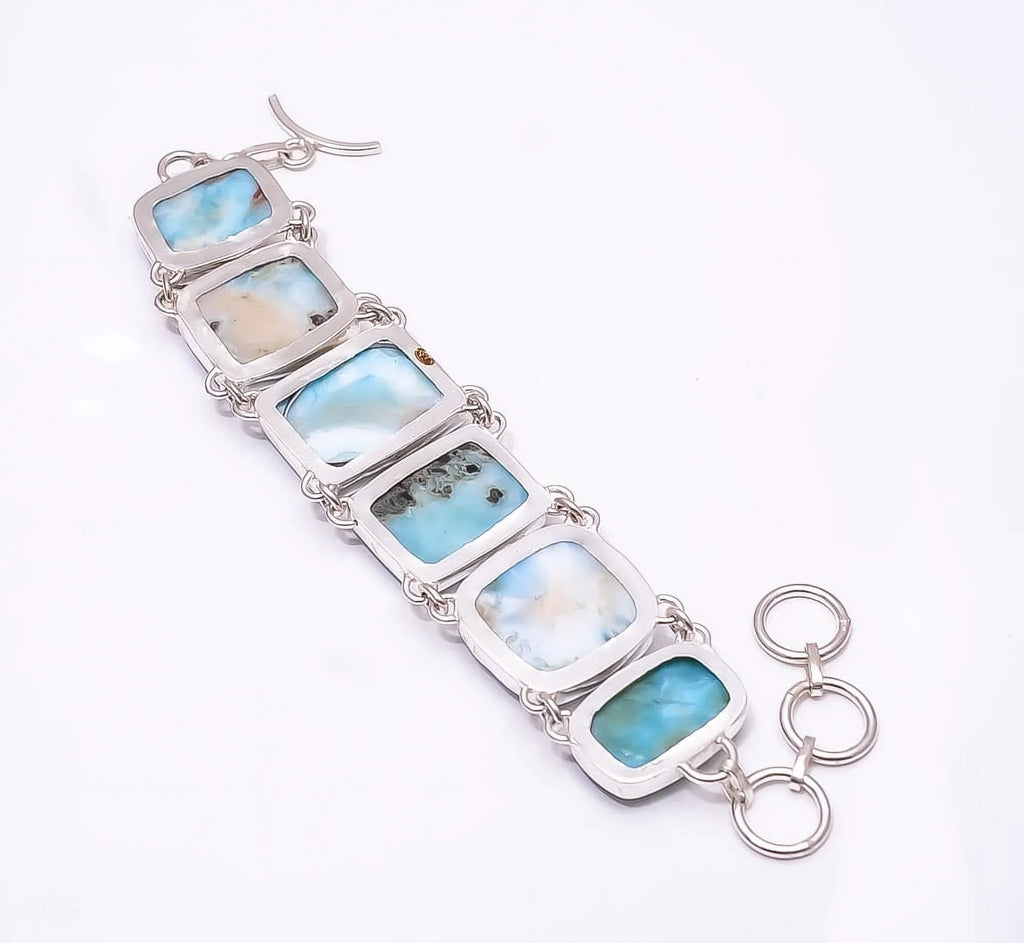 925 Larimar Silver B_9479_406_5 Handmade Plated 7.99", -Dominican Blue Bracelet Bracelet Natural Larimar / Republic Pactolite