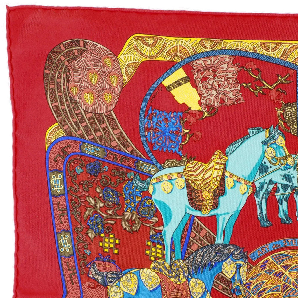Second-Hand Hermes Carré 45 Art Des Stepps Step Art Silk Red Women'S Scarf (Like New)