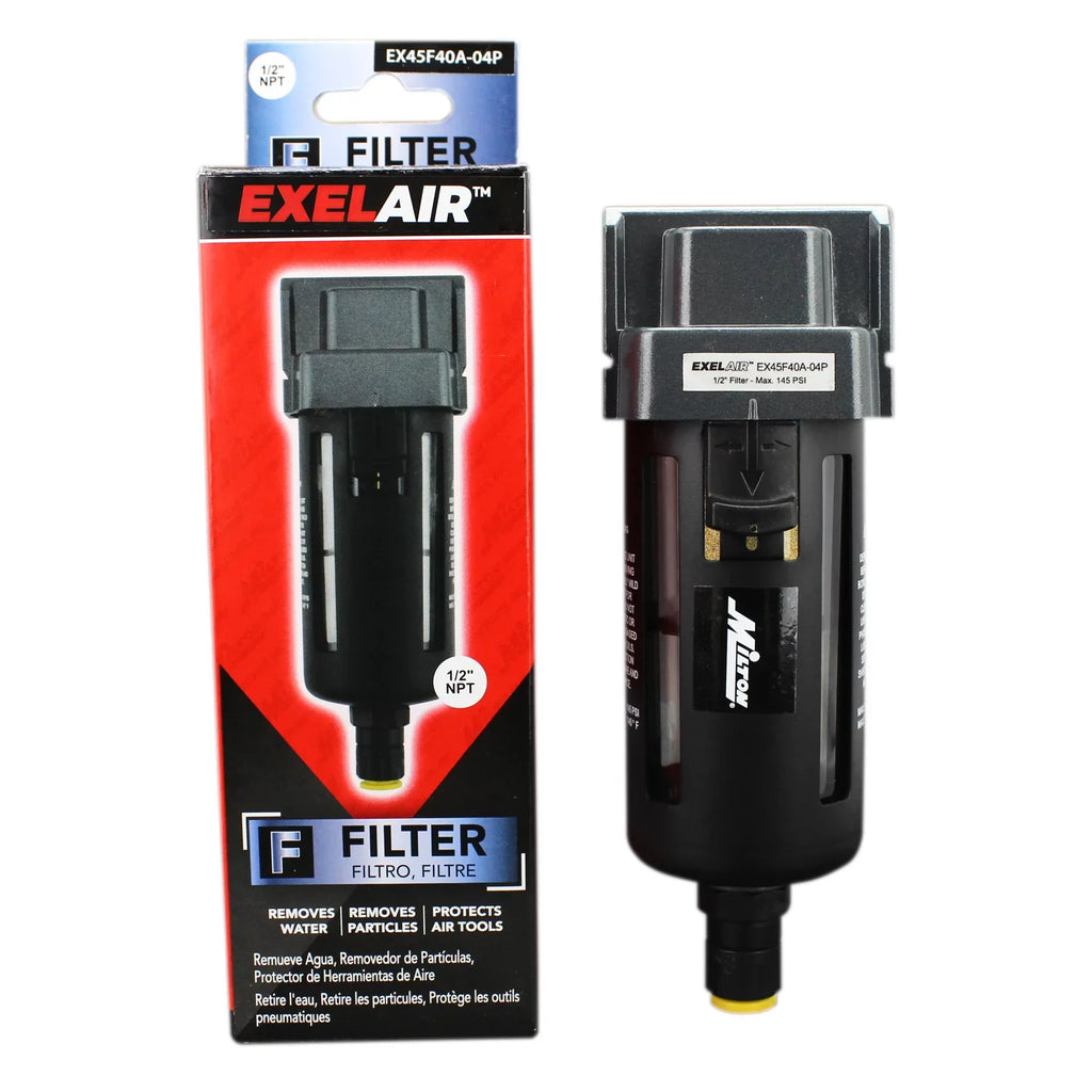 Milton EXELAIR™ Polycarbonate 1/2" - - by Air Float/Overnight (EX45F40A-04P) NPT Bowl, FRL Automatic Filter