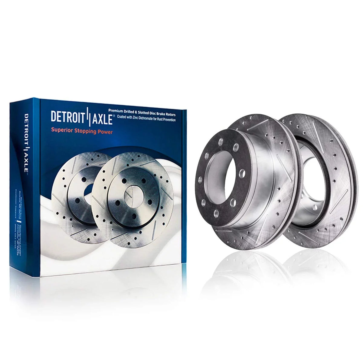 Detroit Axle - Front Brake Kit For 4Wd 1999-2004 Ford F-250 F-350 Super Duty Excursion Replacement 1999 2000 2001 2002 2003 2004 Drilled & Slotted Brake Rotors Ceramic Brakes Pads : 13.03" Inch Rotors