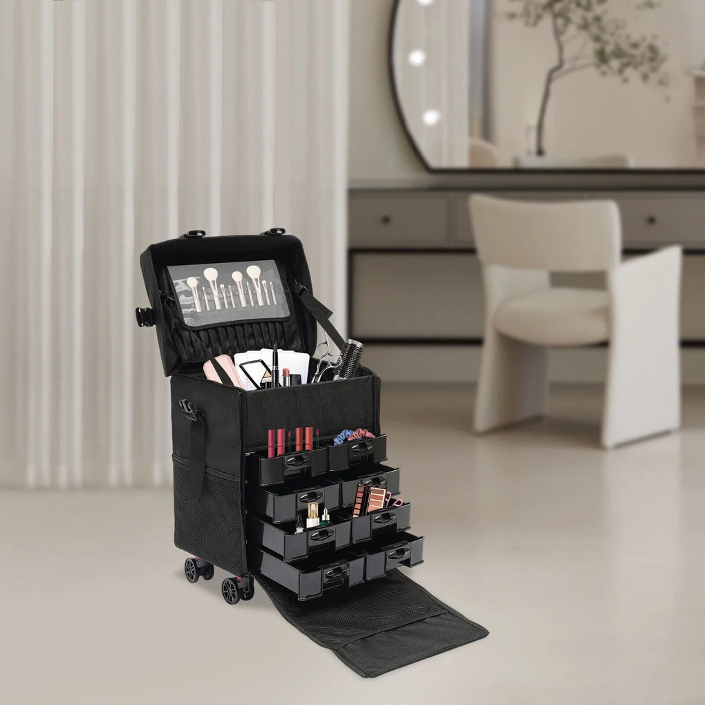 Cosmetic Makeup Trolley, Up Suitcase Trolley, Case, Make Makeup Wheels Case Cosmetic Suitcase Rolling with