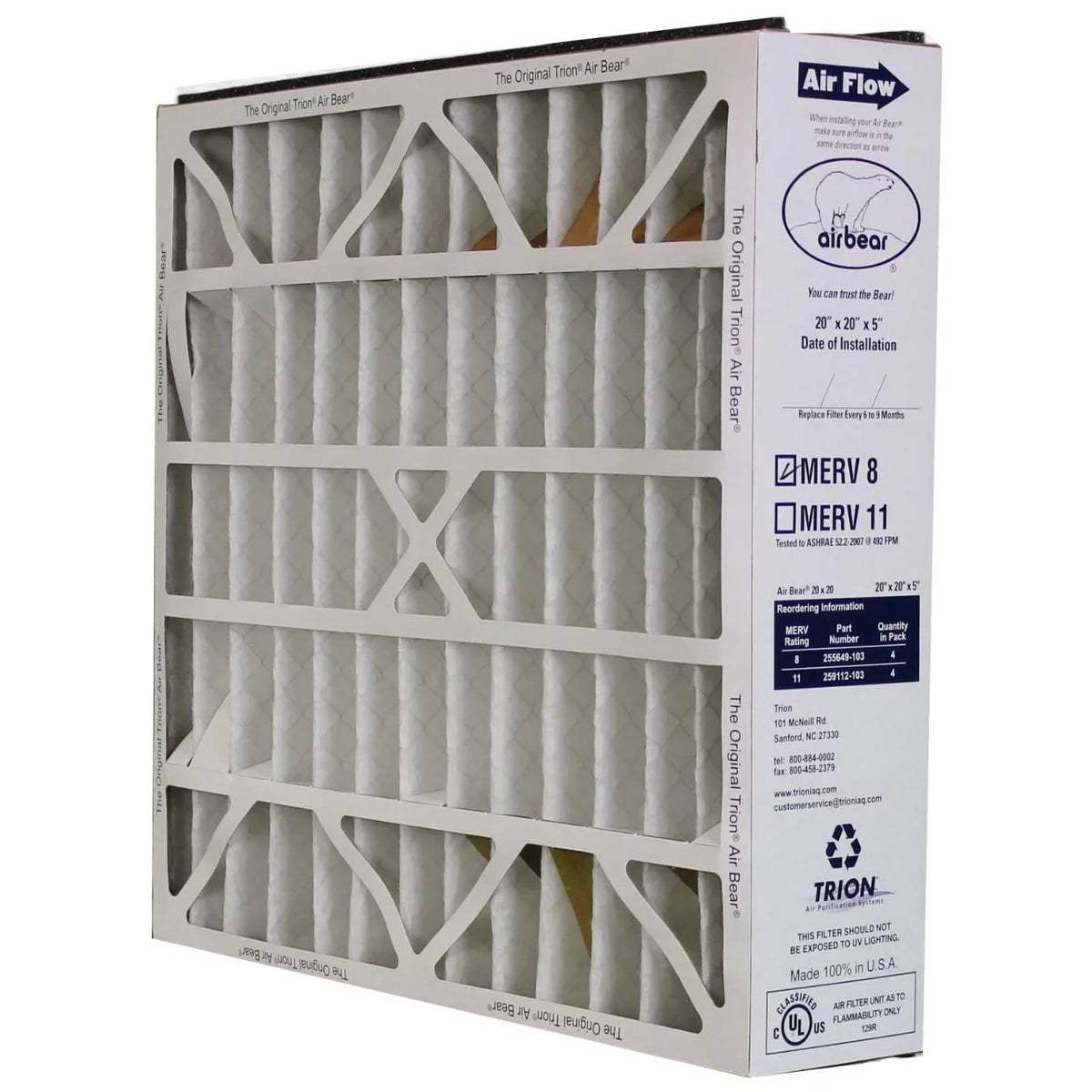 (4 Trion Air Air 8 255649-103 x Pack) 20 MERV Purifier 5 Bear x Inch Filter 20