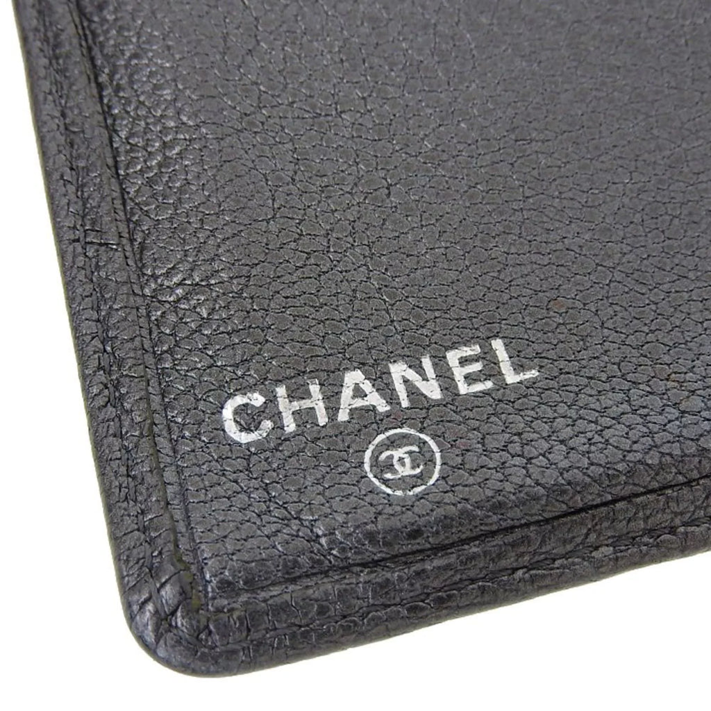 Pre-Loved Chanel Chanel Here Mark Bi-Fold Long Wallet Metallic Lambskin Gray No. 11 With Seal (Fair)