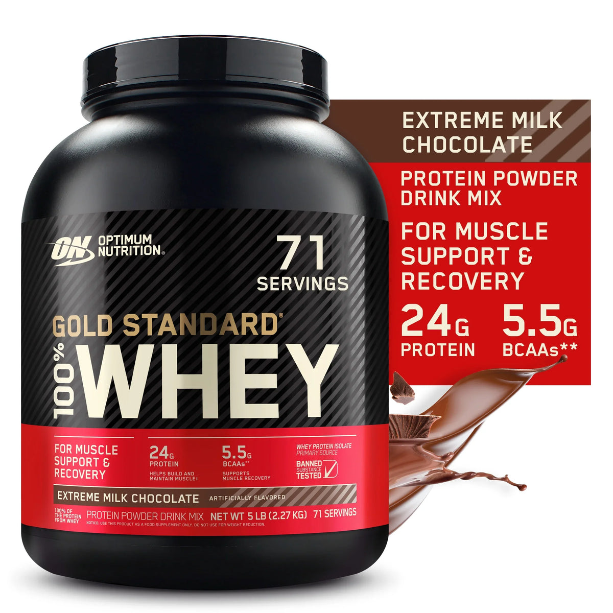 Optimum Nutrition, Gold Standard 100% Whey Protein Powder, Extreme Milk Chocolate, 5 Lb, 71 Servings