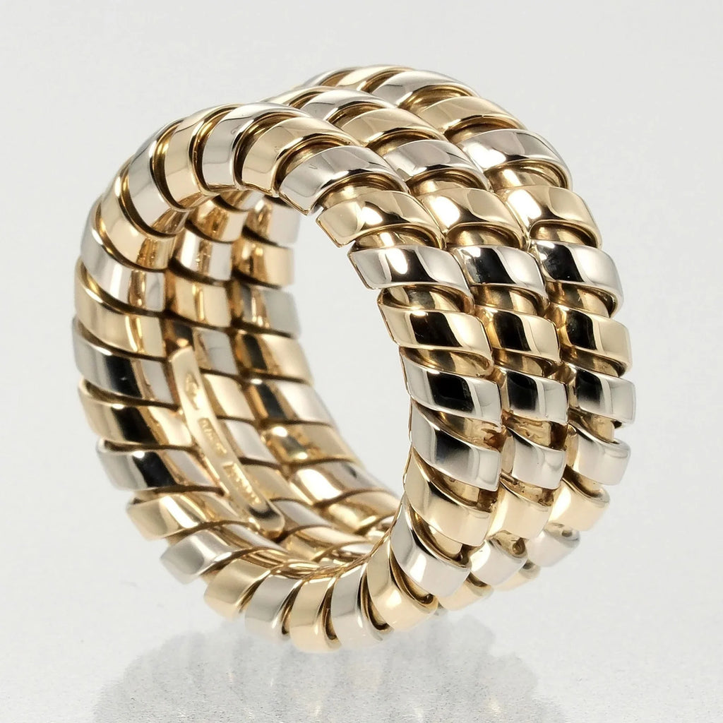 Pre-Loved Bulgari Bvlgari Tubogas 3-Row No. 9 Ring 14.53G K18 Yg Wg Yellow Gold White (Good)