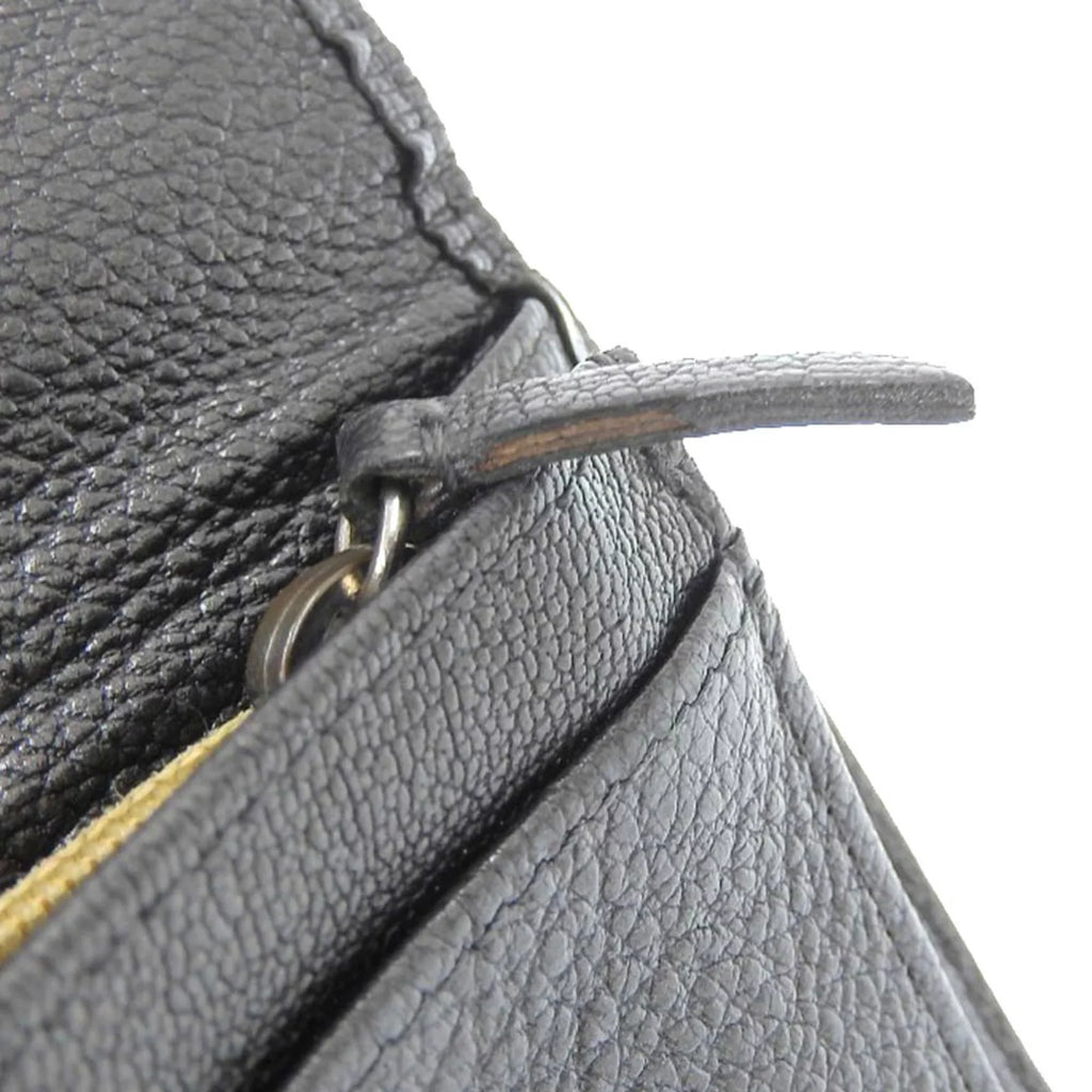 Pre-Loved Chanel Chanel Here Mark Bi-Fold Long Wallet Metallic Lambskin Gray No. 11 With Seal (Fair)