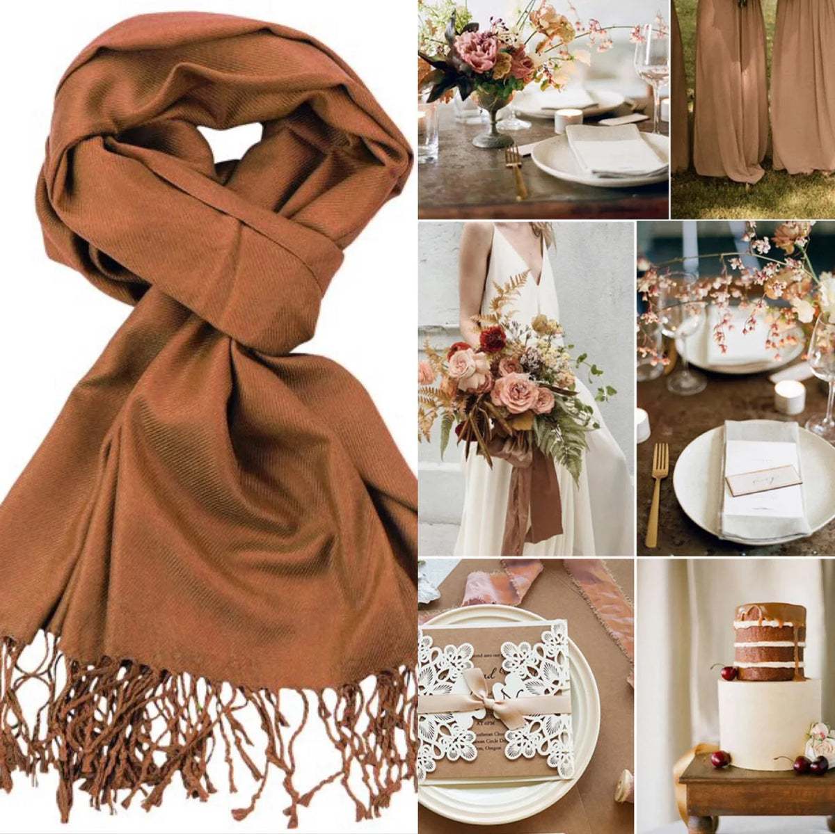 Brown Dark Bridesmaid Wedding Scarf Set Wrap, Shawl, Shawl, Bridal Shawl of 10 Pashmina