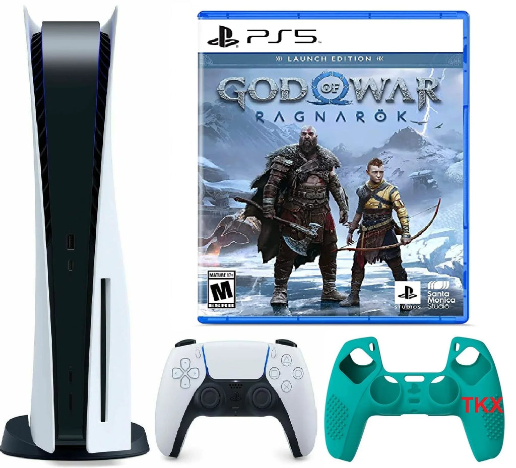 2022 Newest Playstation_Ps5 Gaming Console Disc Version Bundle With God Of War Ragnark / Silicone Controller Cover Skin