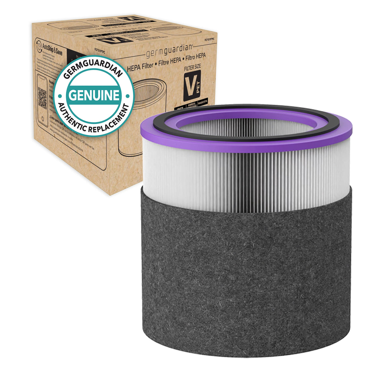 Air HEPA V Guardian for and Filter Replacement AC151 Pure Purifiers, AirSafe Pet FLT151PT Filter Germ Genuine