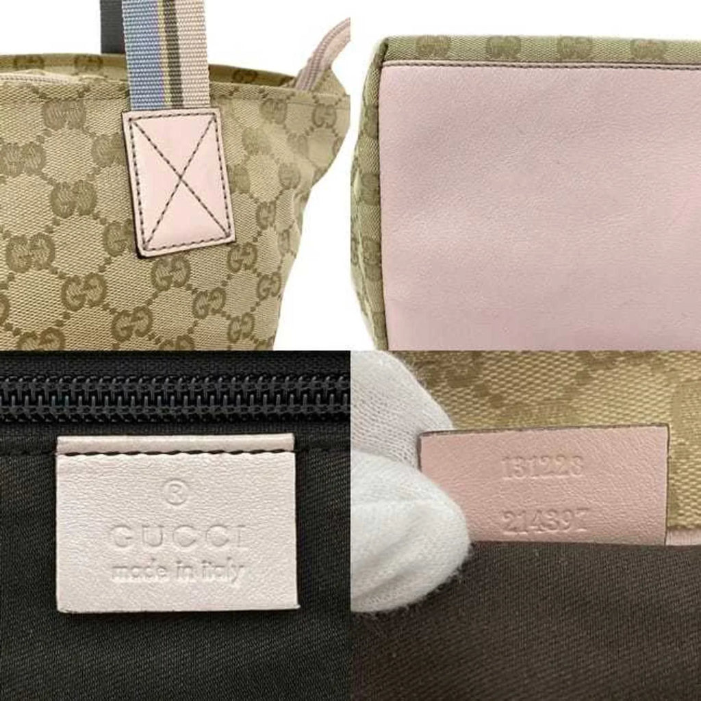 (Good) Pink Tote Blue Women's Beige 131228 Pastel Handbag GG Canvas Pre-Owned Leather Bag