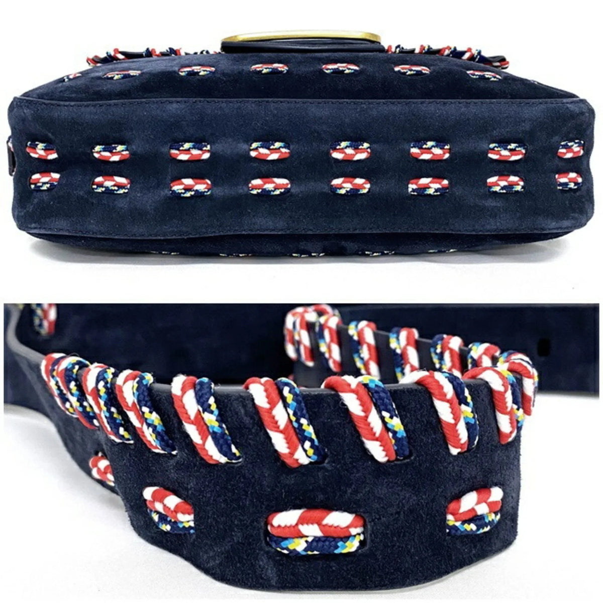 Leather (Good) Navy Multicolor Burch Shoulder One Pre-Owned 01-17 TORY Ladies BURCH Flap Bag Tory 10005608 Suede