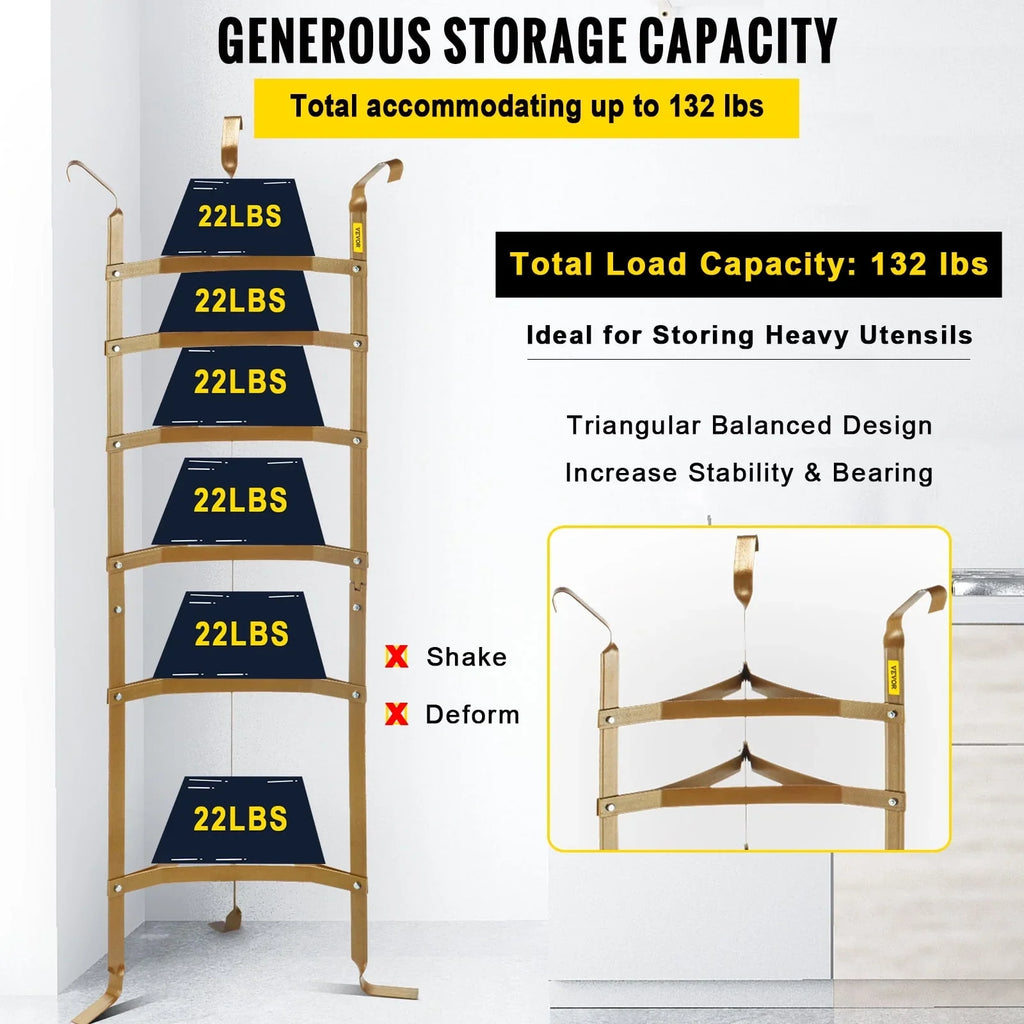 Unassembled Kitchen Copper Stand, Kettles Steel Tower, Rack Pot Rack, Corner Cookware SKYSHALO Storage Pots, Shelf, Cookware Cookware Storage Carbon Pans, 6-Tier Multi-Layer for Baskets Shelf 61-inch