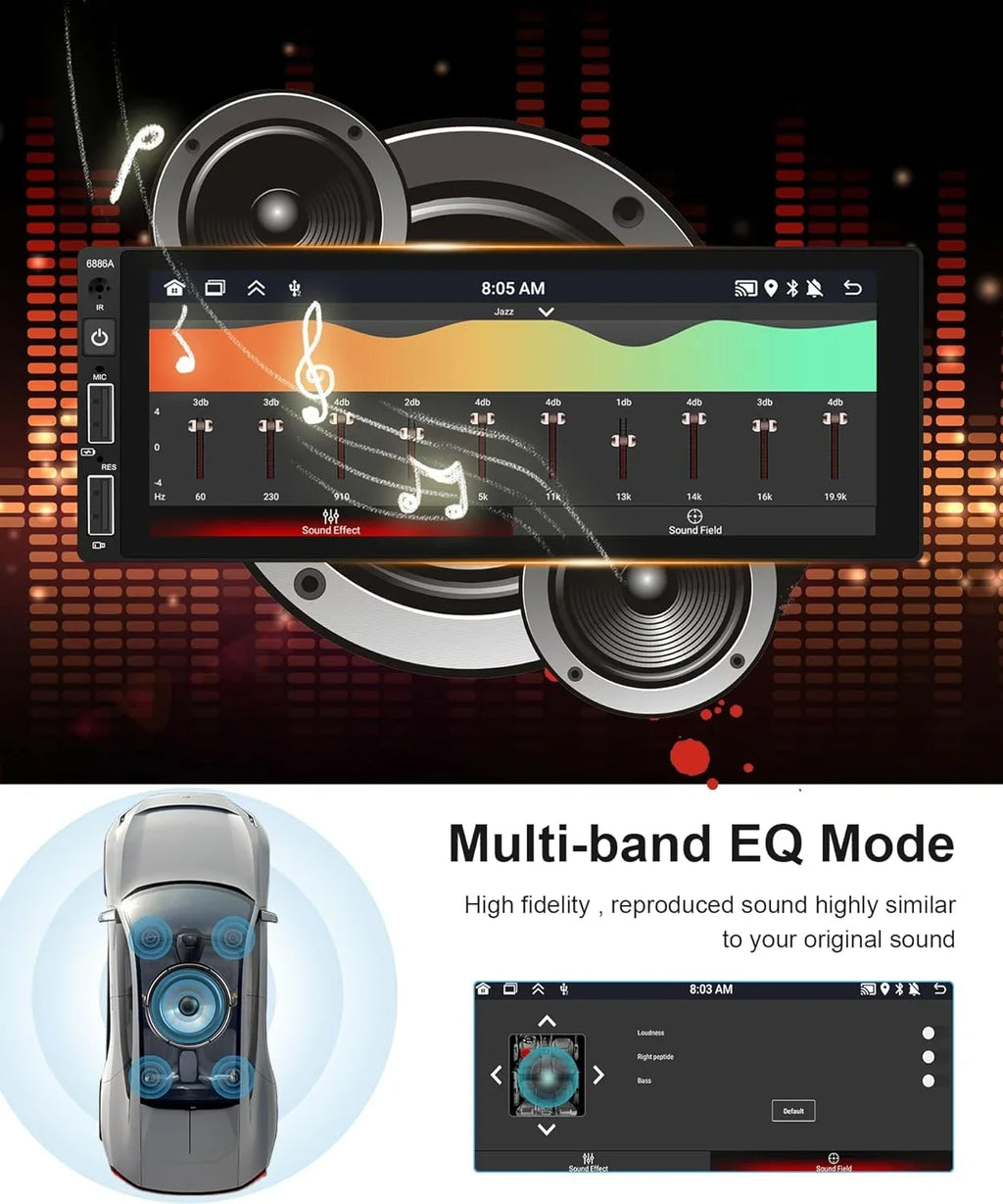 Thonzer 2G+32G Android Single Din Wireless Carplay Car Stereo Android Auto Podofo 6.86 Inch Hd Touch Screen Bluetooth Car Radio In Dash Gps Head Unit With Backup Camera Wifi Subwoofer Hifi Audio