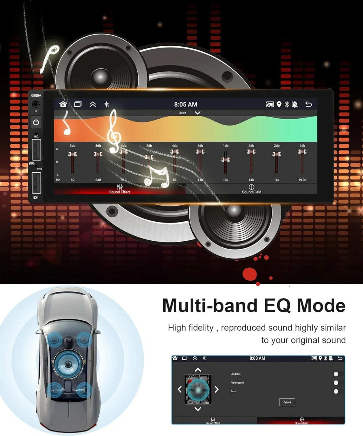 Thonzer 2G+32G Android Single Din Wireless Carplay Car Stereo Android Auto Podofo 6.86 Inch Hd Touch Screen Bluetooth Car Radio In Dash Gps Head Unit With Backup Camera Wifi Subwoofer Hifi Audio