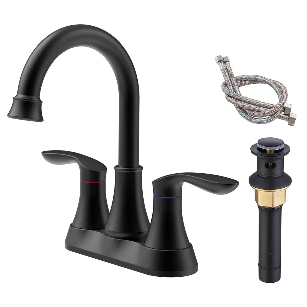 Black Sink 6 360 Degree Centerset with & Swivel Pop-up Hoses，Matte Spout Faucet，2-Handle Supply Kichae Bathroom Drain Vanity Inch Faucet