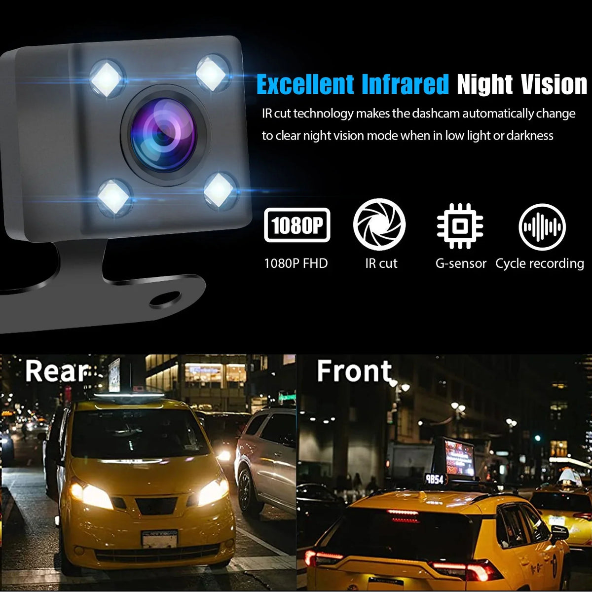 Lens and for View Wide-Angle Car Dual Mirror Vision, Dash Screen Cars, with Camera Touch Cam G-Sensor, Detection, Night 1080P EEEkit Mirror Camera Front 7inch Camera, 170° Rear Motion Dash