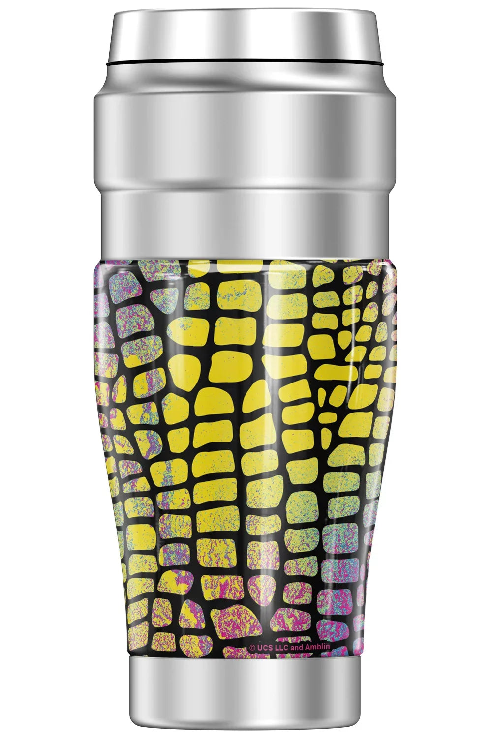 Jurassic Steel Scales Double THERMOS 16oz Travel insulated Tumbler, Neon Cmyk World Vacuum & KING Wall, STAINLESS Stainless