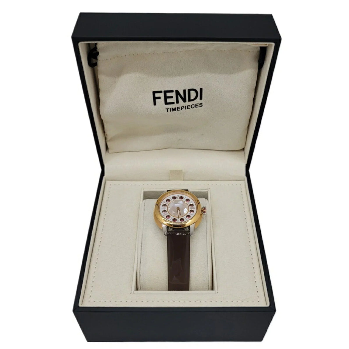 Pre-Loved Fendi Fendi Eye Shine Enamel Belt Ss 3 Colors Quartz Brown Watch Clock Fashionable Shell Black Spinel Topaz Women'S (Like New)