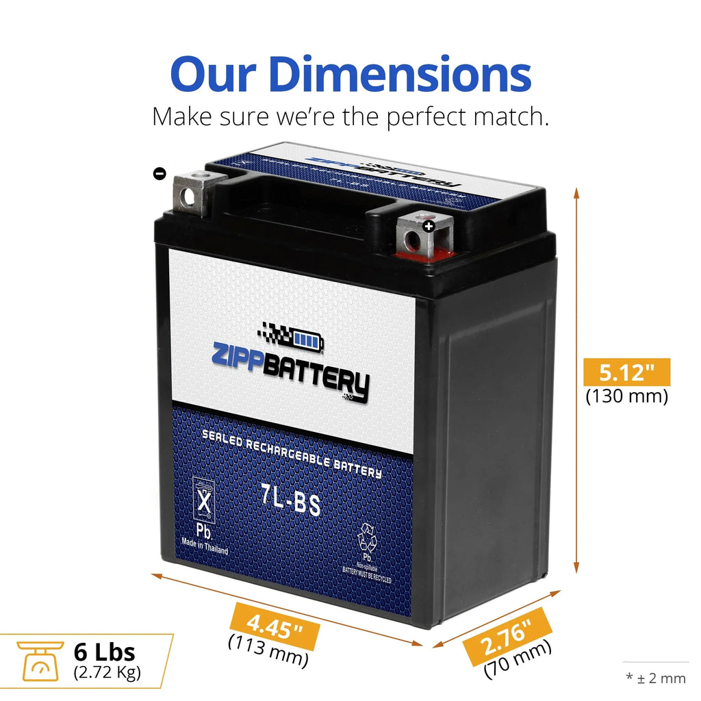 Cb250 1993 Ah, Battery Motorcycle (7L-BS CCA) Volt,6 Battery 75 12 for Zipp Nighthawk Honda YTX7L-BS 250cc