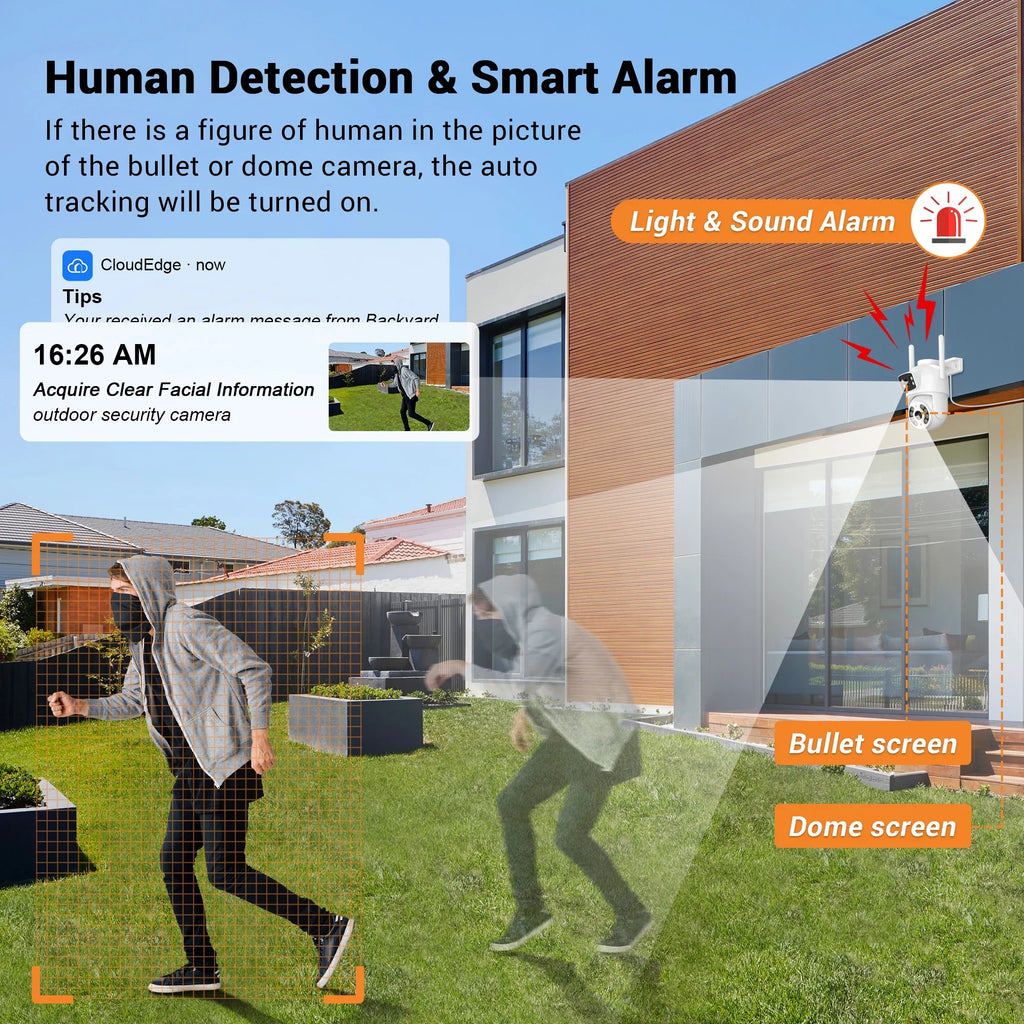 Lens Audio Linkage, TOPVISION 50M Lens Color Smart Camera Night Human IP66 6MP exterior Dual Camera PTZ Dual 2.4GHz Tracking Security exterior, Waterproof Detection, WiFi Two-Way with Vision Auto