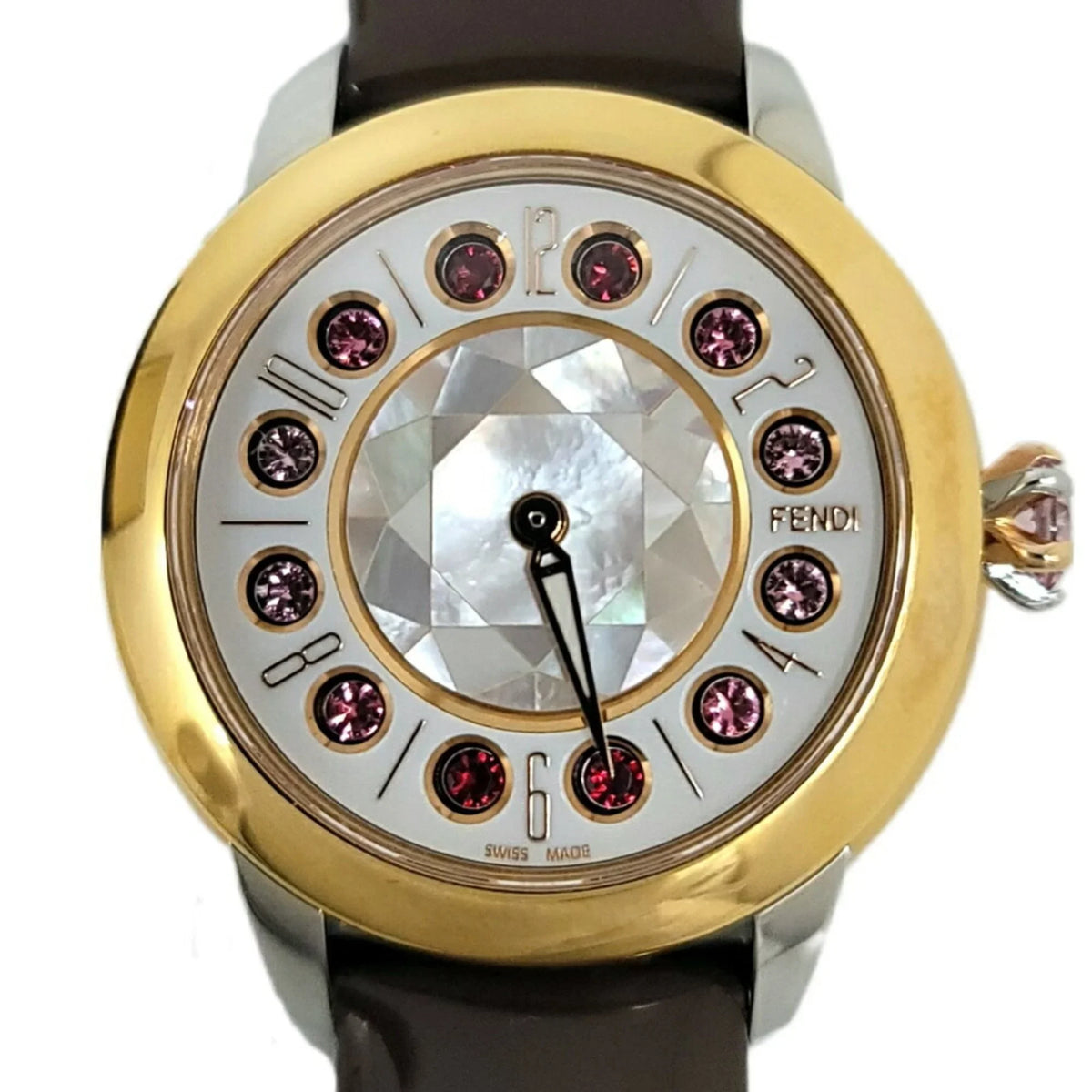 Pre-Loved Fendi Fendi Eye Shine Enamel Belt Ss 3 Colors Quartz Brown Watch Clock Fashionable Shell Black Spinel Topaz Women'S (Like New)