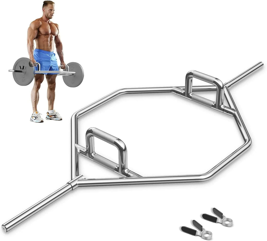 Hex Bar Folding 800Lbs Power Shrugs Hex Weight Squats, Bar Deadlifts, For Olympic Lifting Weight Two-Handle, Finish Trap Bar With Deadlift Capacity Chrome 56" Pulls, Bar,