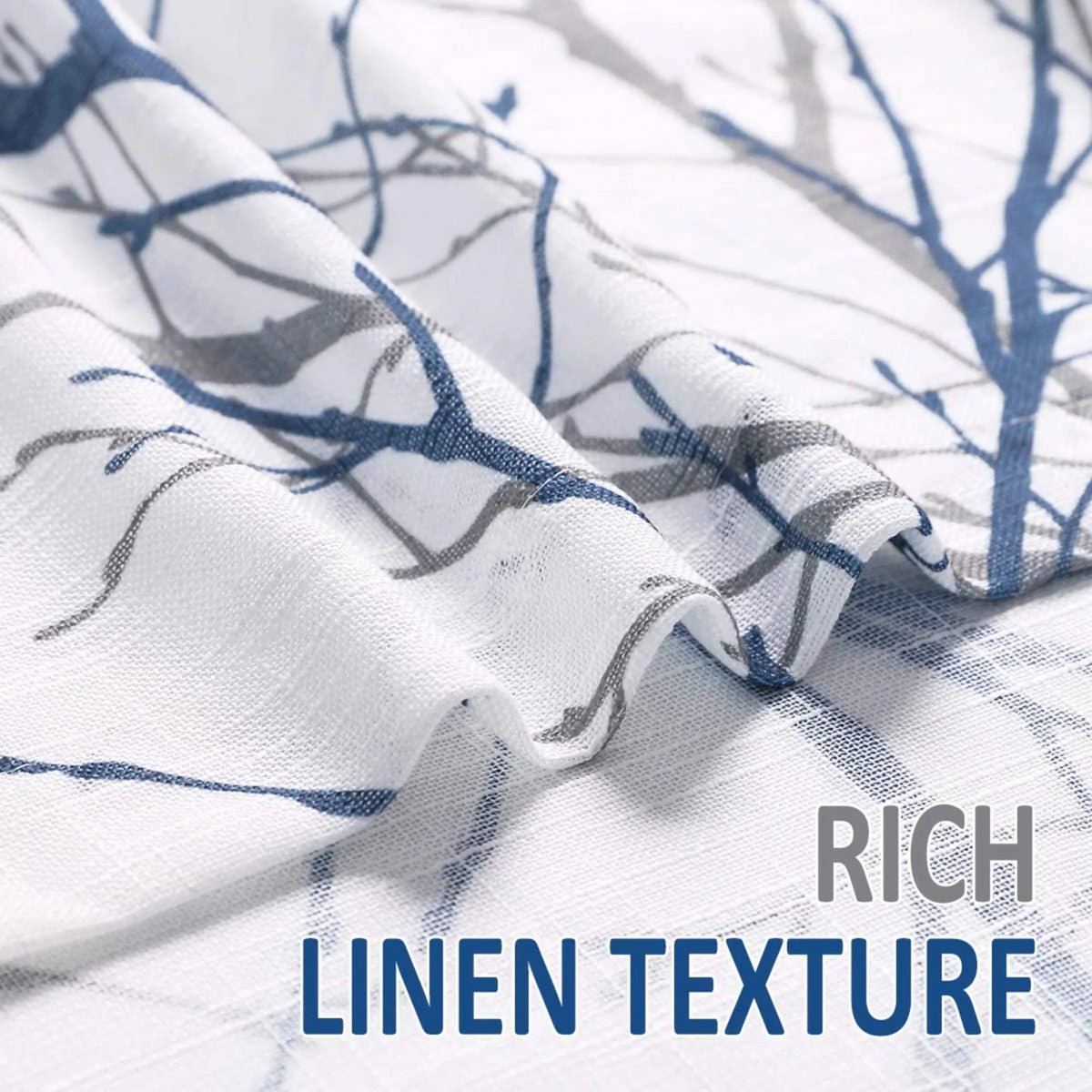 Curtain Textured Sheer Branches Linen Bedroom, Semi Blue for Grommet, Tree 52"x84"x2 Living White Curtain Print Sheer for Decoultimatex Panels Room Window Set Drapes Gray