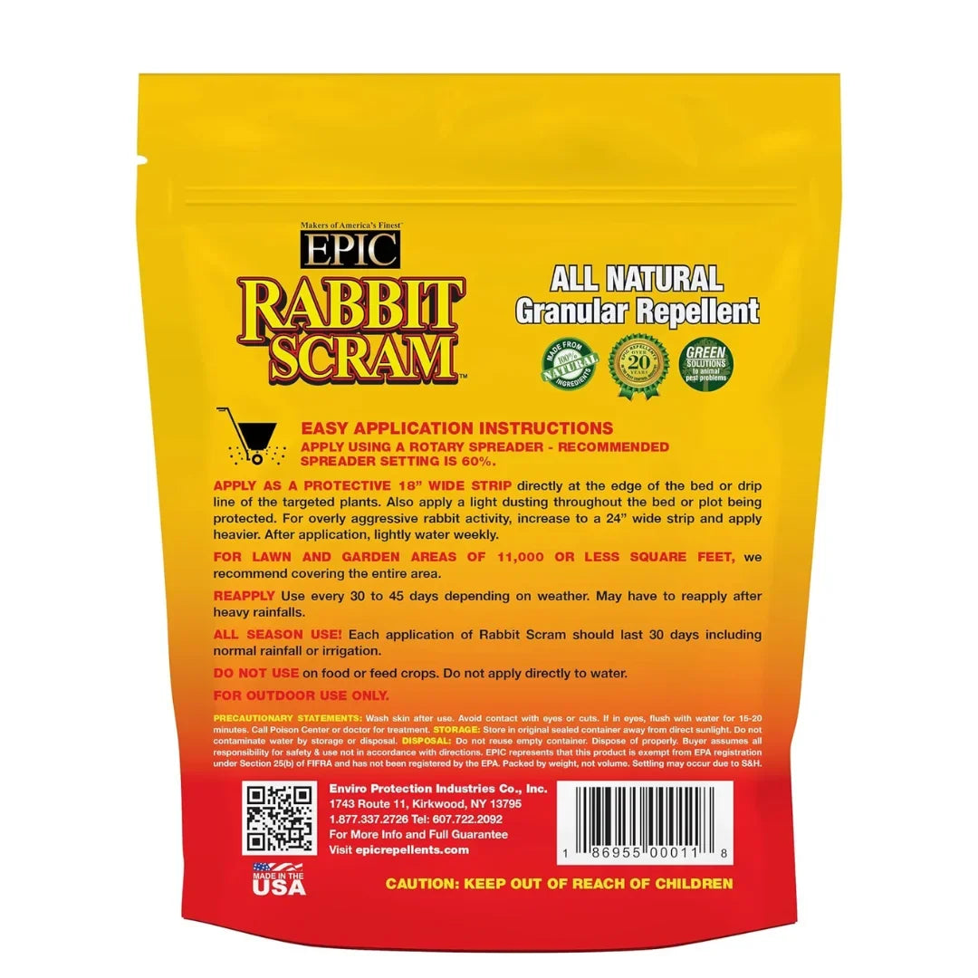 EPIC Bag, Repellent All exterior Use Natural 6lbs Rabbit Granular Ready Animal Scram Resealable To