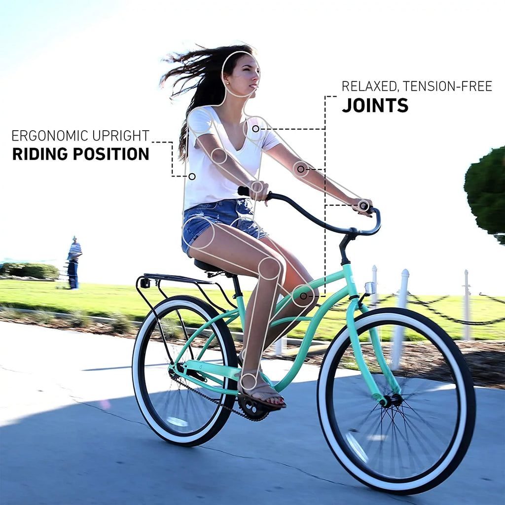 Sixthreezero Around The Block Women'S Single-Speed Beach Cruiser Bicycle 26" Wheels Mint Green With Black Seat And Grips