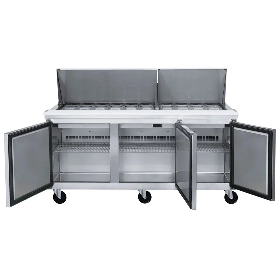 72 In. Three Door/Mega Top Sandwich Prep Table Commercial Refrigerator 17.58 Cu. Ft.
