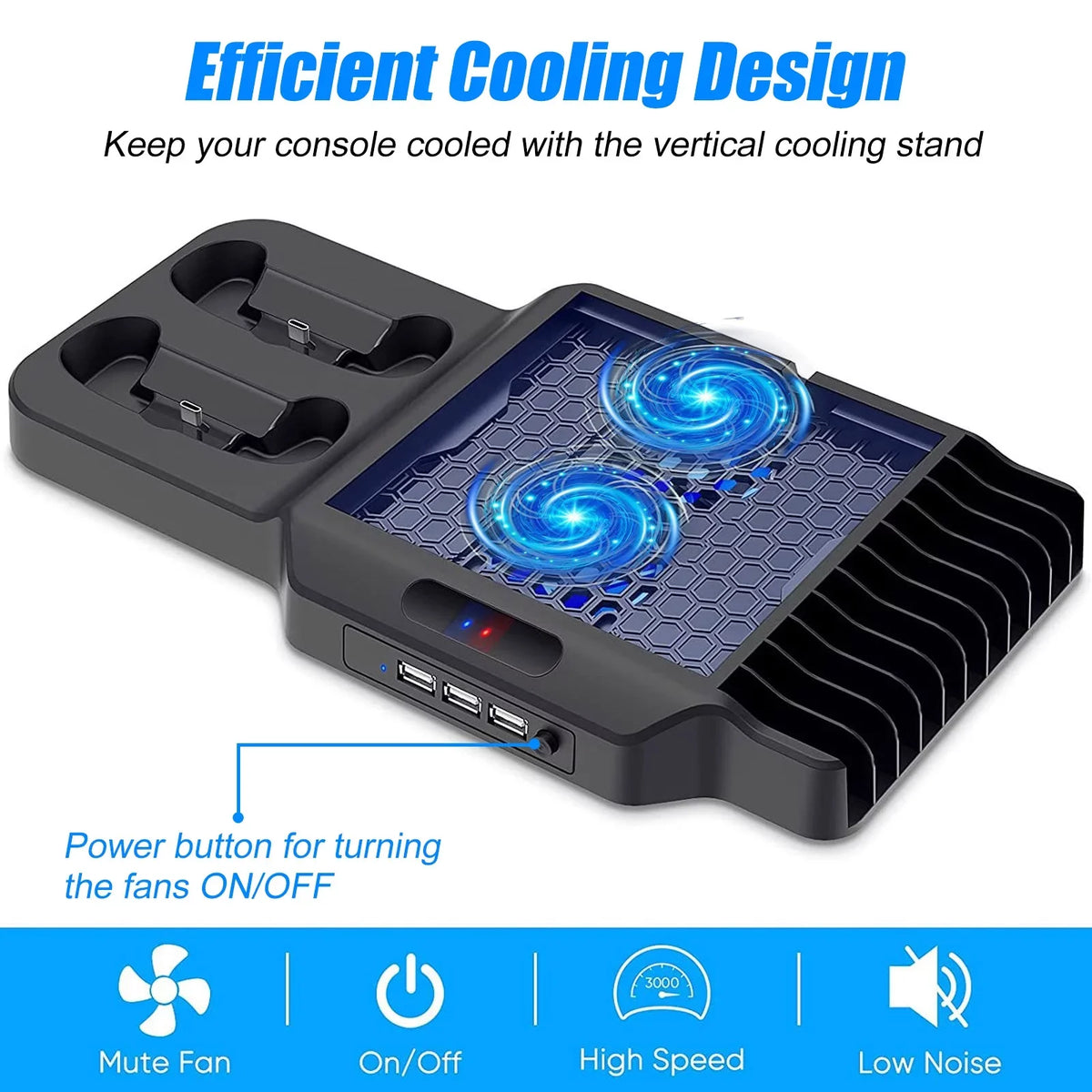 Vertical Stand Fit For Xbox Series X/S With 2 Cooling Fans, Eeekit Dual Controller Fast Charging Dock Station Fit For Xbox Series S/X With 3 Usb Ports, 11 Game Disc Slots