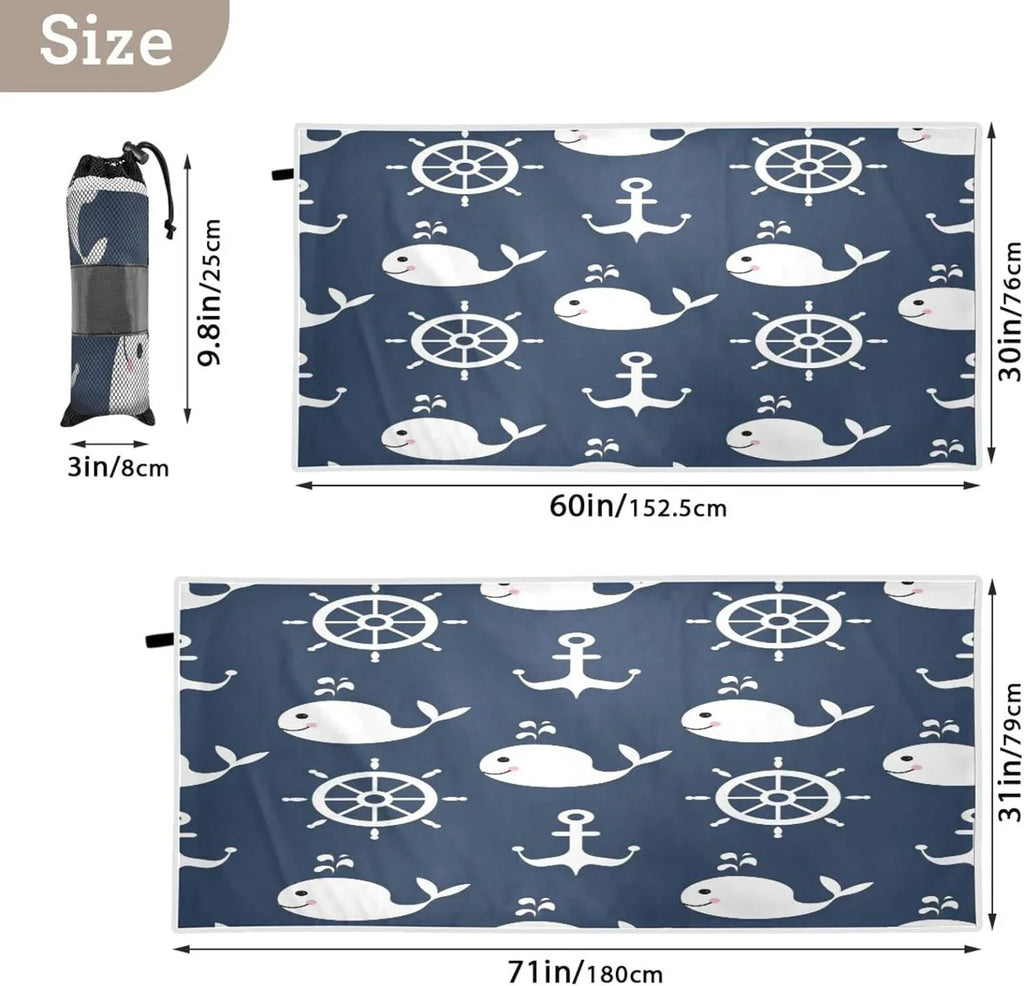 （429） - Lightweight Cartoon Towels Camping Oversized Holiday Towel Towel Travel Compact Whale Super Anchor - for Retro Quick Beach Swimming Bestwell Dry Absorbent