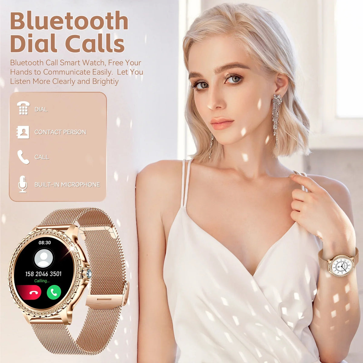 Smart Watches Women With Diamonds Bluetooth Call