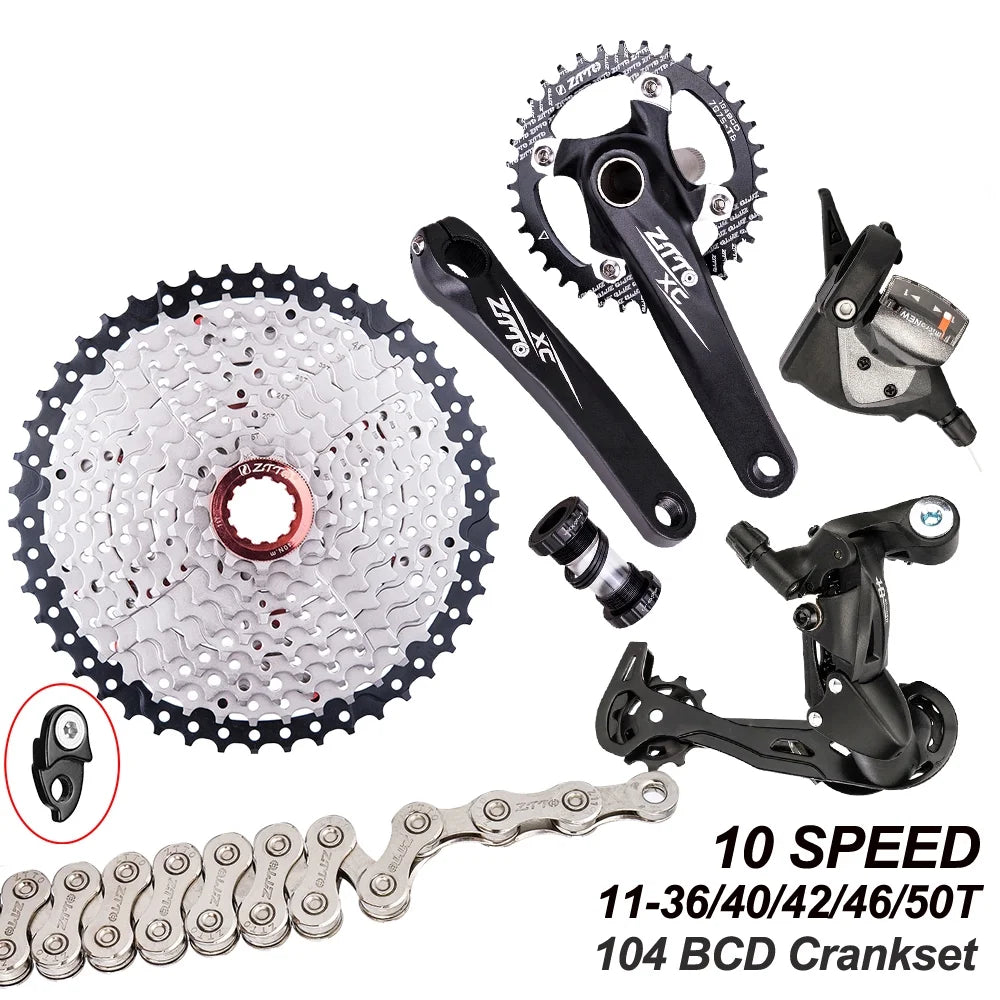 Ztto Bicycle Transmission Kit,Crankset 11-50T Cassette Speed Mtb Derailleurs Bike Crankset 11-50T Flywheel 10 Speed 10 Speed Chain 1X10 Speed Cassette Flywheel 10 Derailleurs Er Mountain Bike Anrio