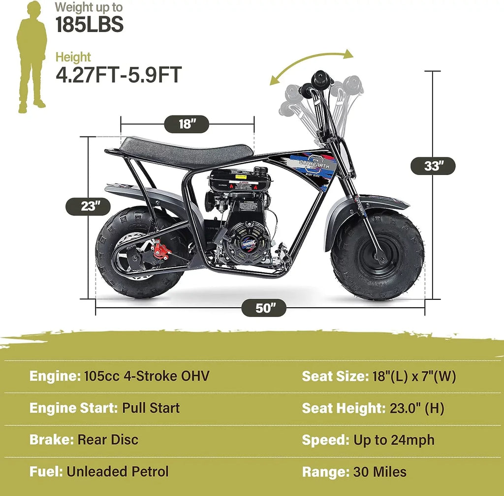 Mini Bike For Kids Motorcycle 8-14, Gas Powered Dirt Bike,105Cc 4-Stroke Ride On Toys, Racing