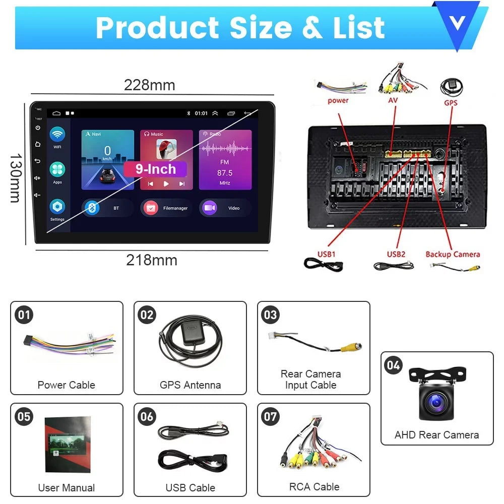Carplay Podofo 1080P Link Wireless Touchscreen 2+32G Backup FM 9'' Bluetooth, Android WIFI Stereo for Mirror AHD GPS Radio Camry HD Car Hifi 2006-2011 Auto Camera
