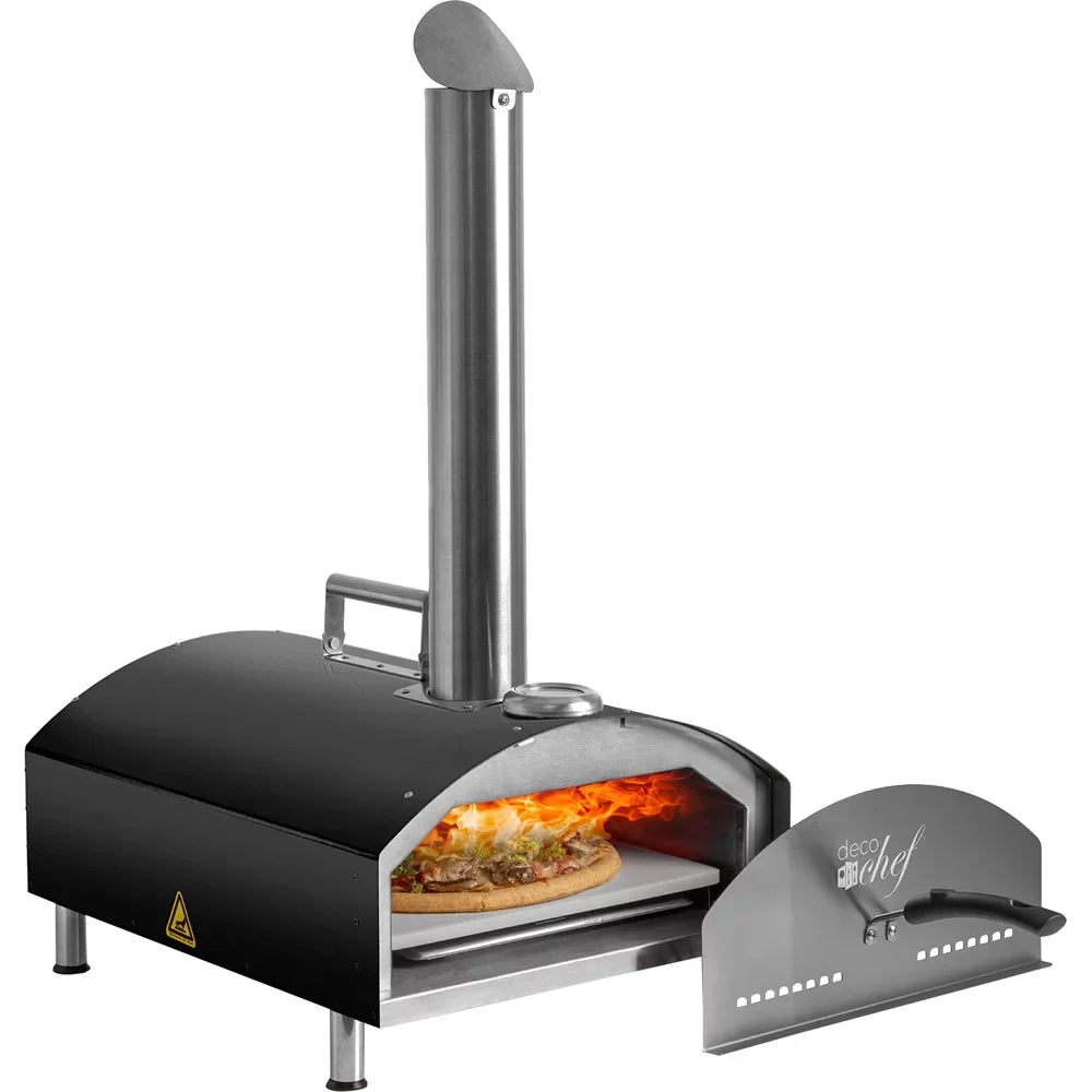Scraper, 13" Peel, and Pizza Stone, Pizza Dough with Functionality, Construction, Grill Deco Pizza 3-Layer Open 2-in-1 Stainless Steel exterior Chef Pizza Box Oven Oven Grill Slotted (Black) Scoop,