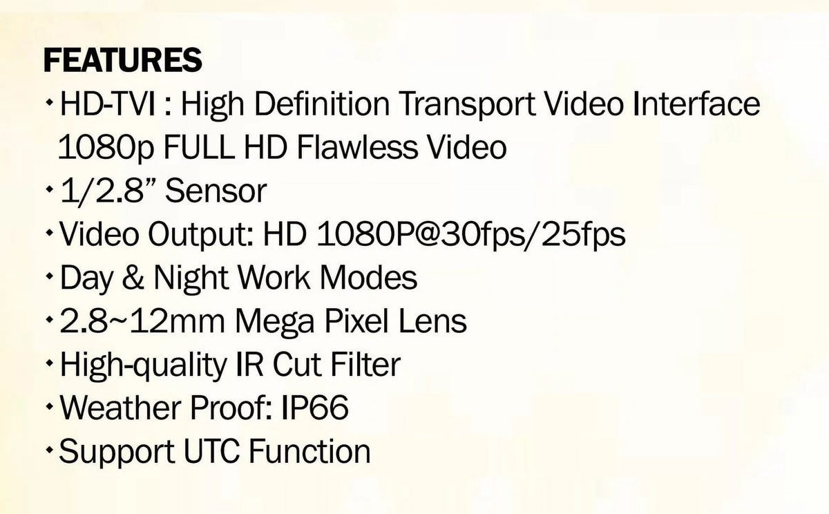 2MP Bullet 12V IR 72 Eyemax exterior LED TIR-0712V 2.8-12mm, HD-TVI Camera, DC