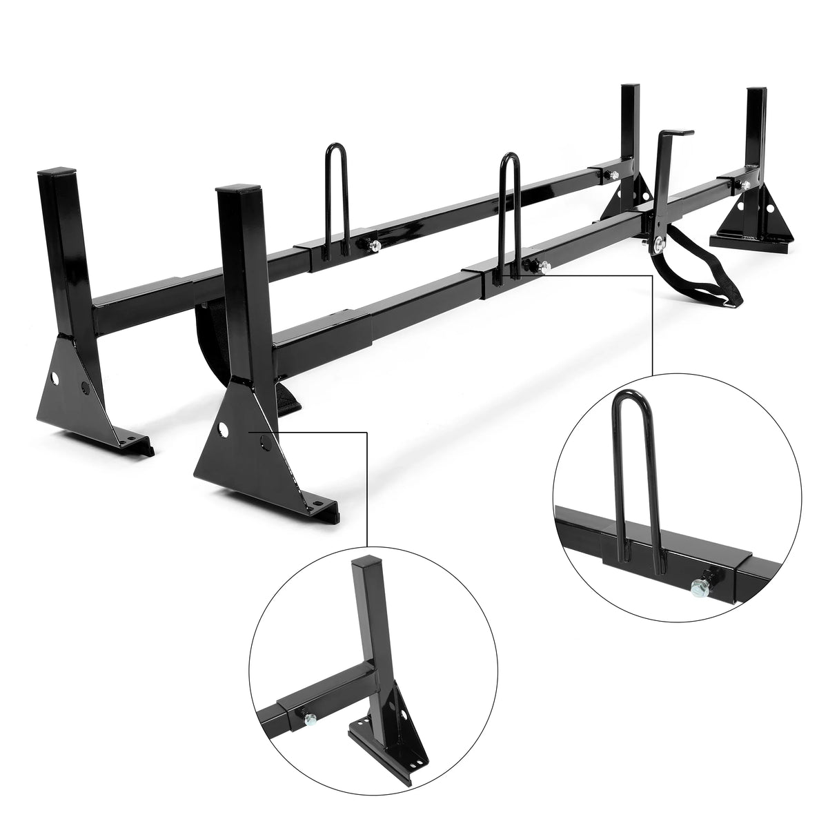 Vans Kojem for Express Universal Steel Adjustable 68"-75" Mount GMC Rack Rack Savana Bars E-Series Roof Chevy Ladders Full-dimension 2 Carry