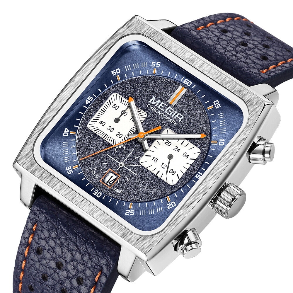 Display Watch Men's Date MEGIR Leather - Watch KingFurt Dial Square Waterproof Blue Luminous, Quartz -