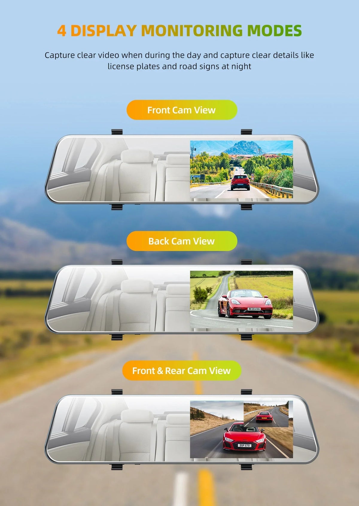 Toguard Mirror Dash Cam For Cars, 1080P Hd Rear View Mirror Camera, 5'' Ips Full Touch Screen Front And Rear Dual Dash Camera With G-Sensor, Parking Monitor, Loop Recording, Parking Assistant