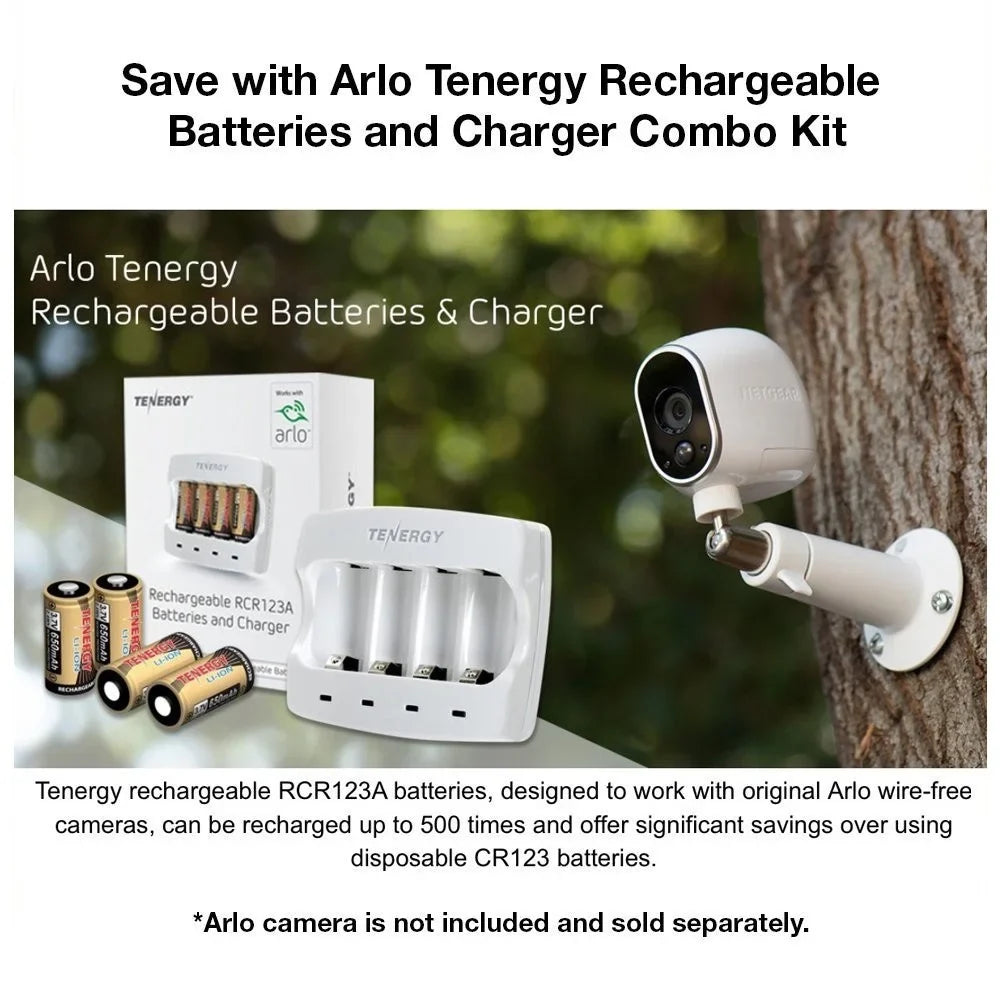 Tenergy Rechargeable Batteries 12-Pack Batteries And Charger, Li-Ion 3.7V 650Mah Battery For Arlo Camera (Vmc3030)