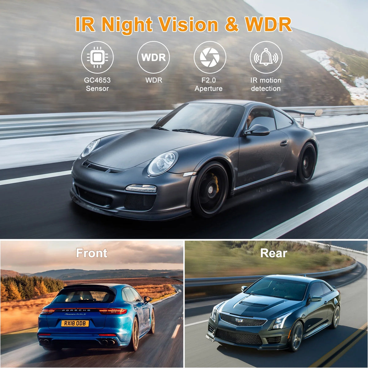 HD Parking and and Mode Car with Vision, Full Recording 3'' and Front Cam Dash G-Sensor, GPS, Loop 4K 24H GCZ Rear and Night For Touchscreen with IPS Dashcam WiFi