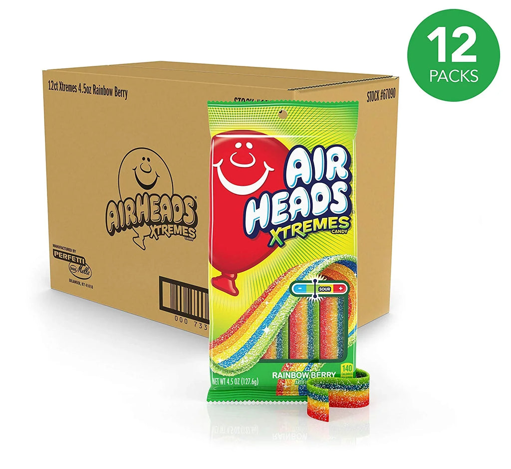 Airheads Xtremes Sweetly Sour Candy Belts, Rainbow Berry, Halloween Candy, Bulk, 4.5 Ounce (Bulk Pack Of 12)