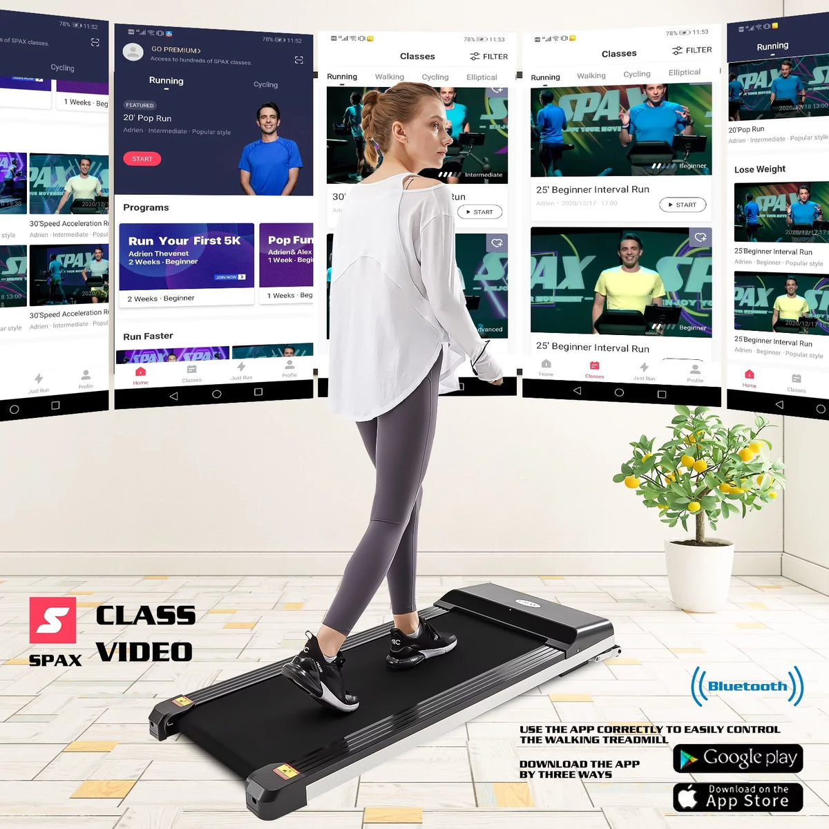 Portable Small Sport Treadmill Space Under & Flat Apartment LED Desk for Walking APP, without Assembling Machine Slim Treadmill Running Display and Pad with CoSoTower