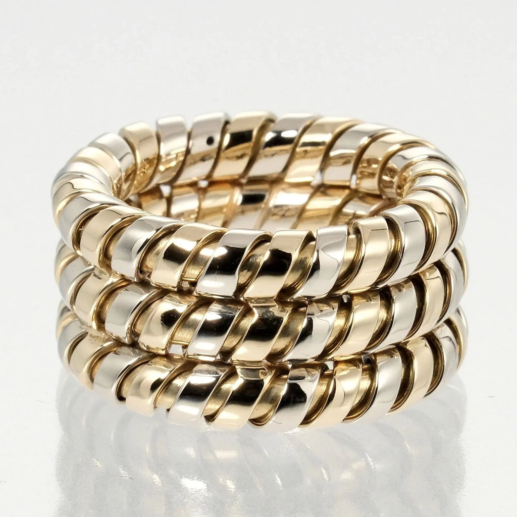 Pre-Loved Bulgari Bvlgari Tubogas 3-Row No. 9 Ring 14.53G K18 Yg Wg Yellow Gold White (Good)