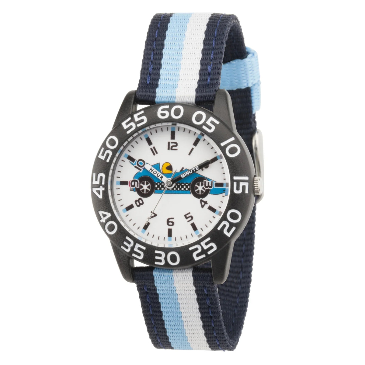 Red Balloon Boys' Black Plastic Time Teacher Watch,Blue And Black Stripe Nylon Strap, Wrb000128