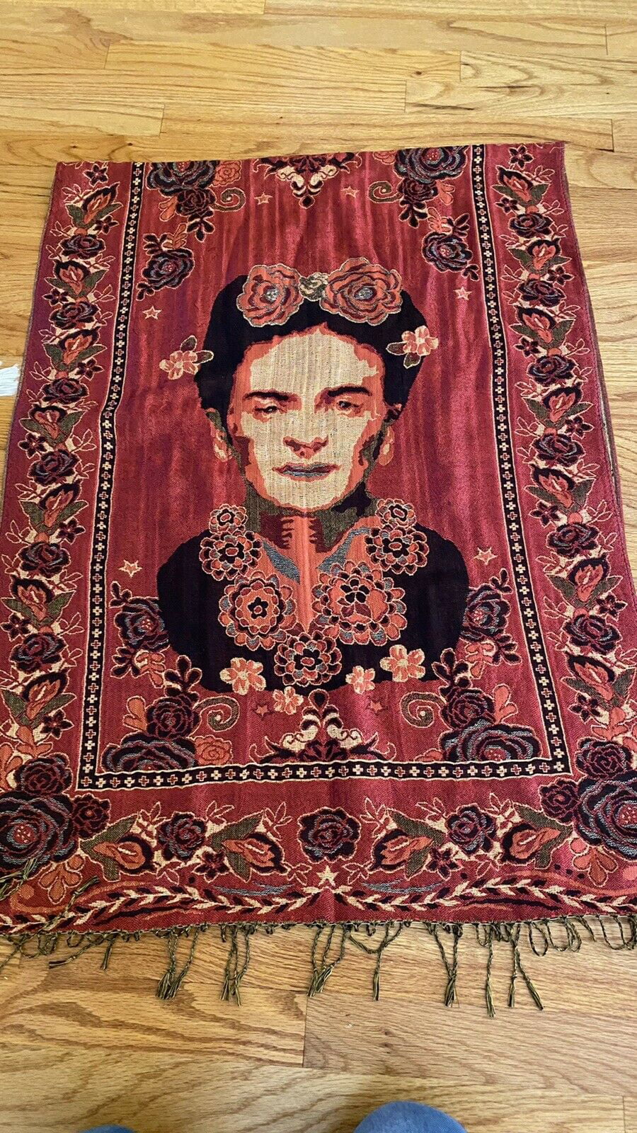 Red Wrap Mexican Reversible Pink Artist Shawl Frida Kahlo Scarf Pashmina Gold