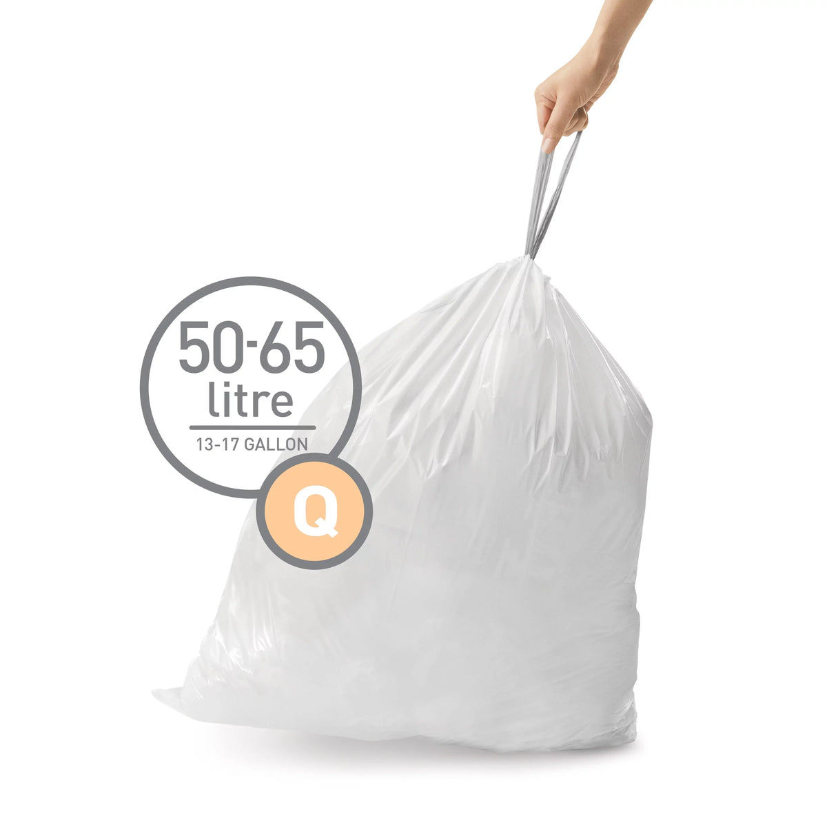13-17 50-65 Code Gallon, Fit White Roll Q / 240 Trash Drawstring simplehuman Pack, Liter Custom Bags,