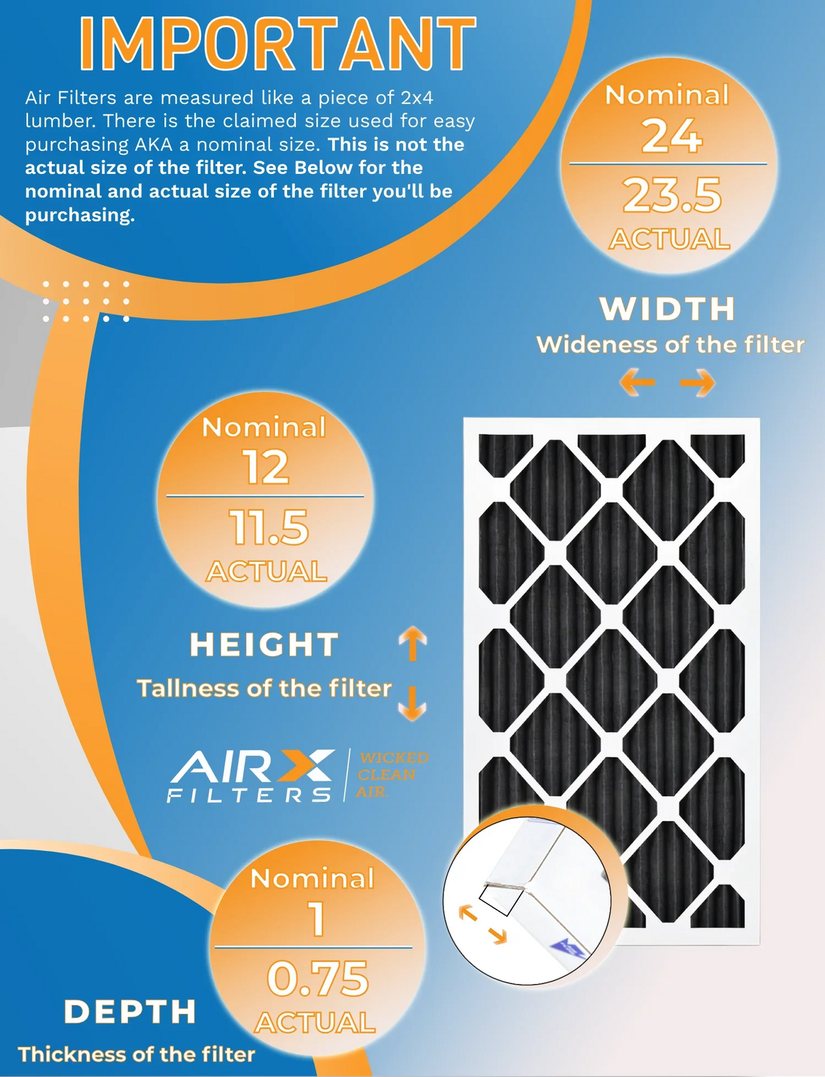 AIRX CLEAN AIR. USA MPR - 8 Rating, Filters Comparable WICKED Air Odor Filter in Made to Pack 12x24x1 by Retention FPR MERV of FILTERS 700, Furnace Filters 12 5, Pet